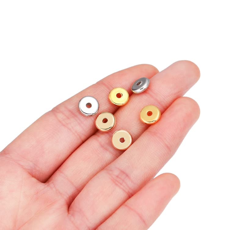 HLLMX Duehut HLLMX 150 PCS Plastics Spacer Beads Flat Round Disc 8mm Gold Flat Round Spacer Beads Disc Loose Jewelry Making Beads for DIY Bracelet Necklace Crafts (Golden) - Image 5
